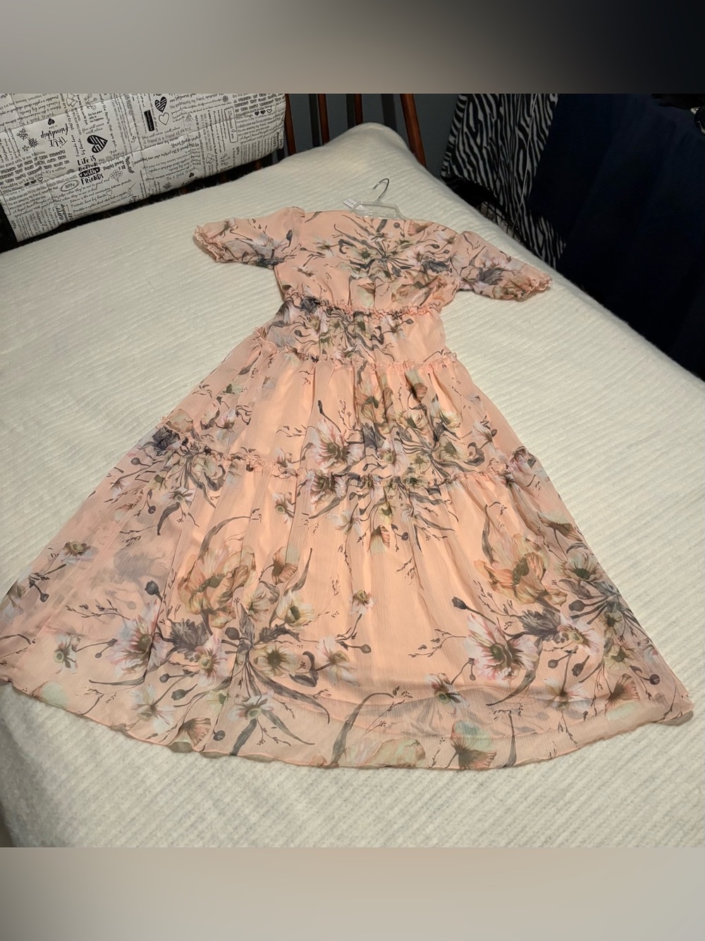 Baltic Born Peach Floral Maxi Dress with Puff Sleeves